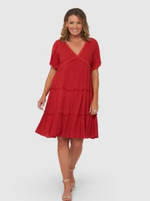 Solid Versatile Casual Red Dress - Erica Dress