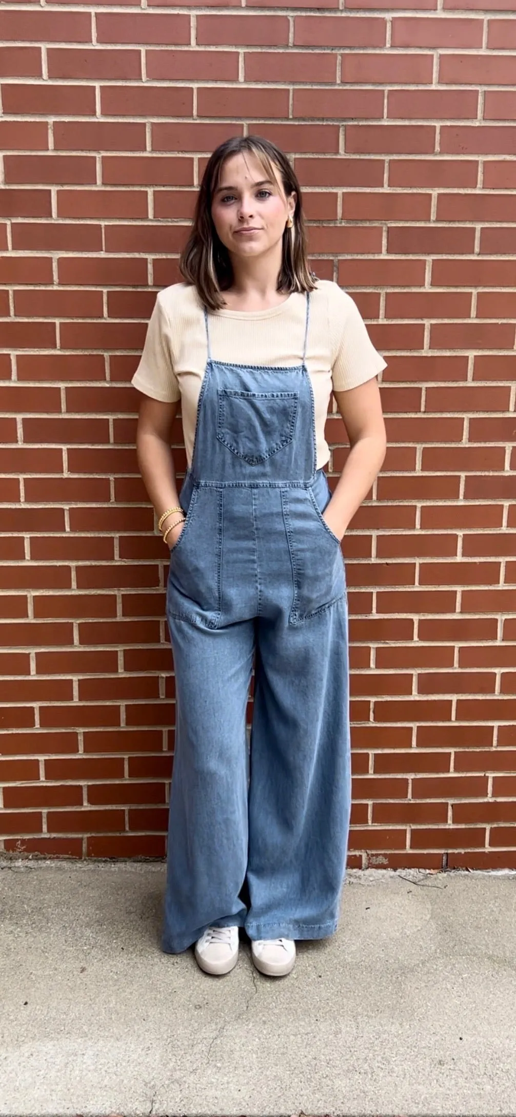 Tie Shoulder Soft Denim Jumpsuit