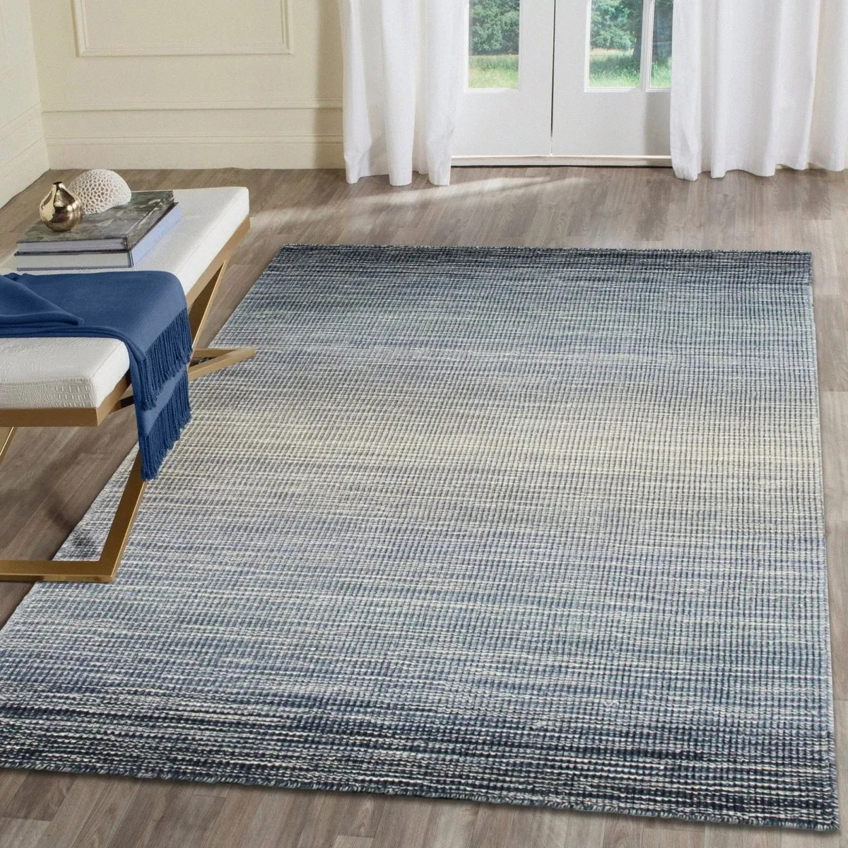 Trans-Ocean ARUBA  Indoor Hand Woven Wool Comfortable Areaa Rug  - Denim