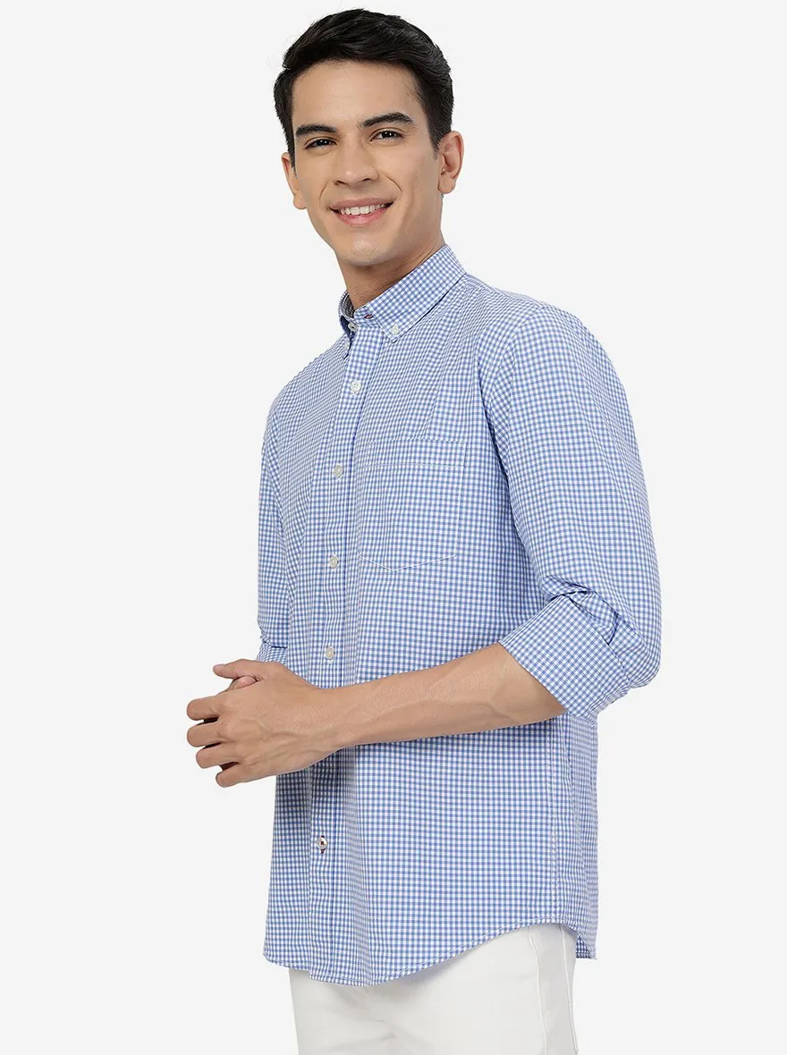 White & Blue Checked Slim Fit Semi Casual Shirt | JadeBlue