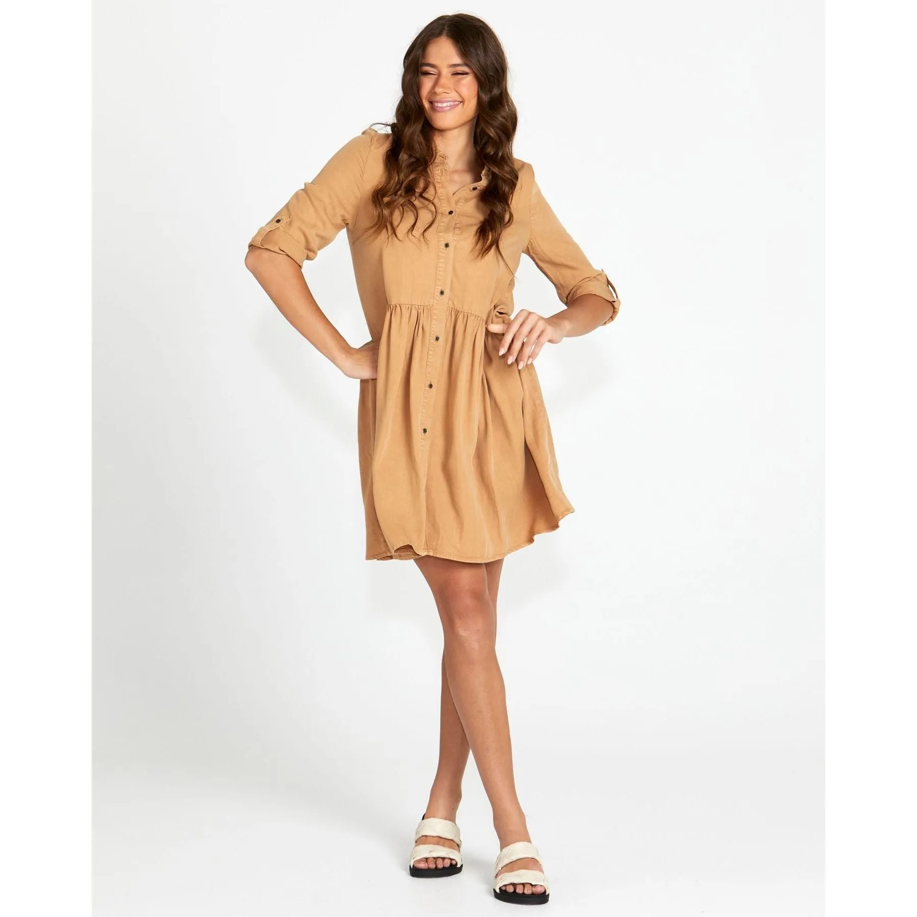 Willow Shirt Dress- Tan