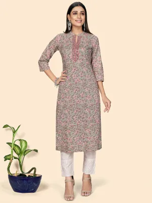 Women'S Print & Embroidered Straight Cotton Teal Green Stitched Kurta